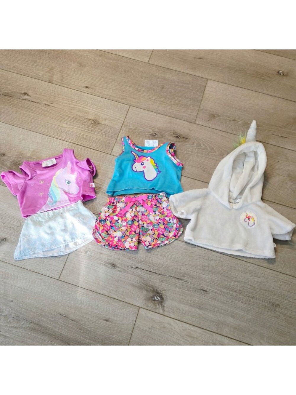 3 MIx BAB Build a Bear 2pc Unicorn Outfits Pajamas Robe Shirts Shorts BFF Skirt